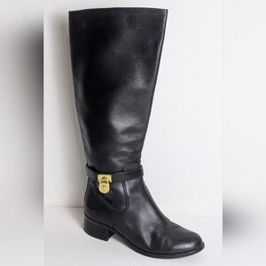 MICHAEL KORS Black Leather Riding Boots GOLD TAG MK LABEL Womens Shoes Sz 6.5